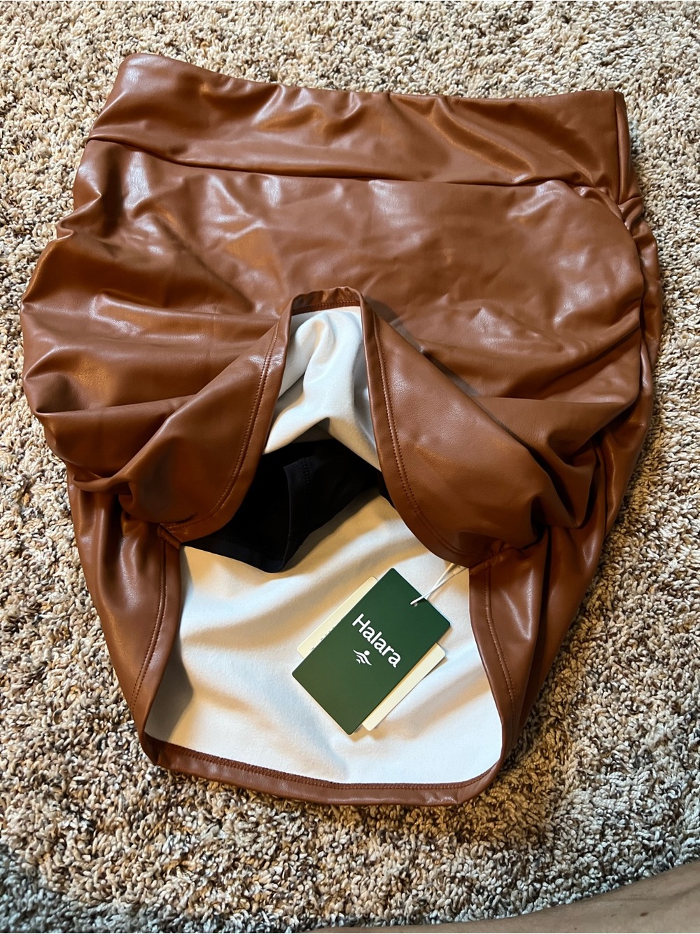 HALARA Faux Leather Mini Skirt in Chestnut Brown